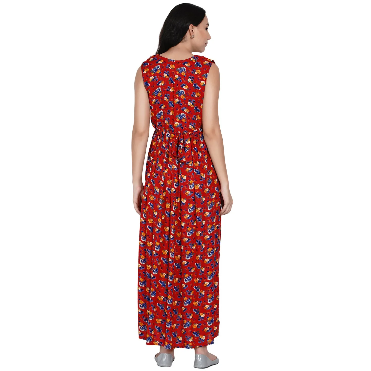 Red Floral Print Maternity Maxi Dress