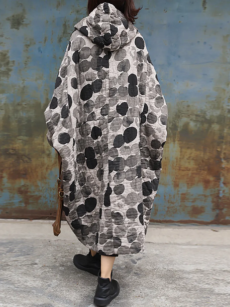 Retro Ink Dot Loose Hooded Overcoat