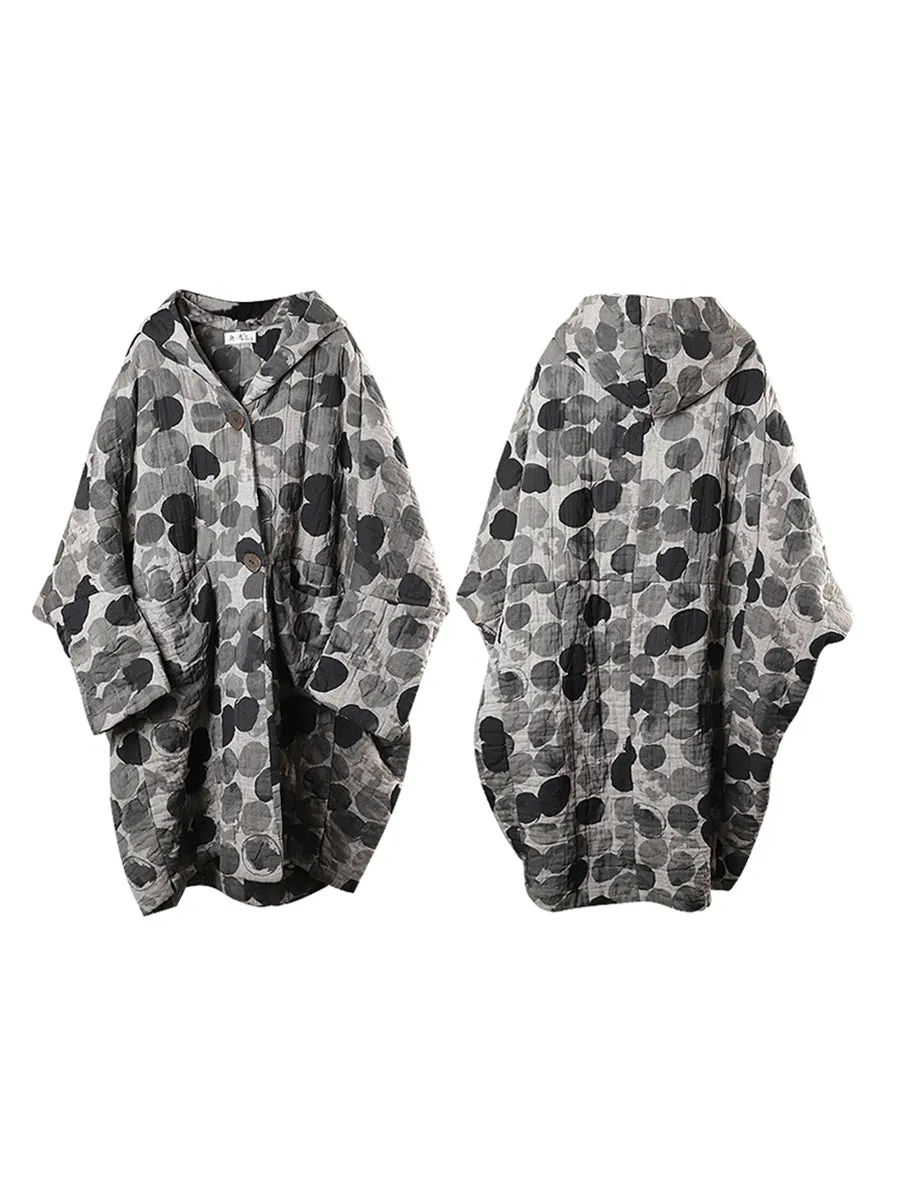 Retro Ink Dot Loose Hooded Overcoat