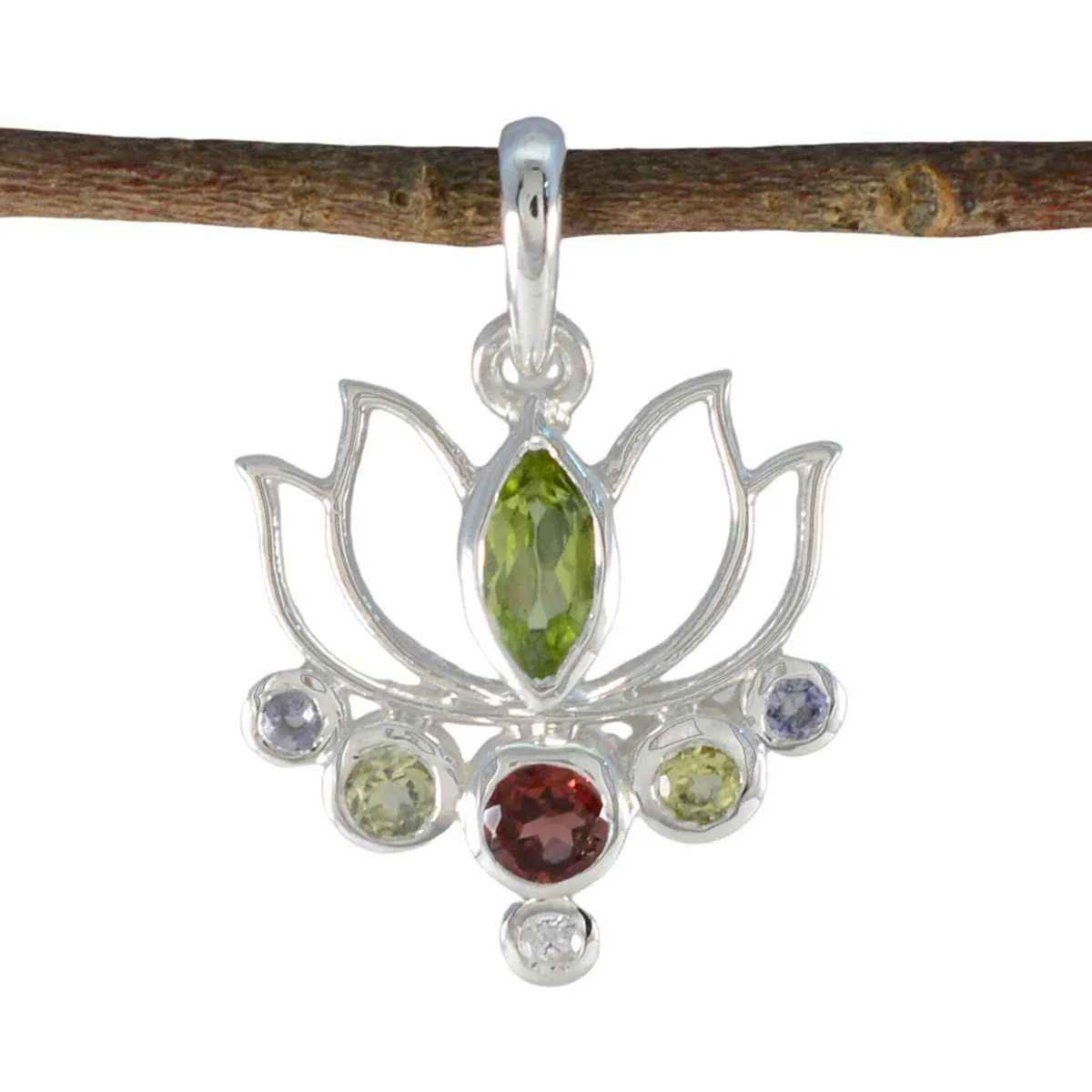 Riyo Beauteous Gemstone Multi Faceted Multi Color Multi Stone Sterling Silver Pendant Gift For Friend