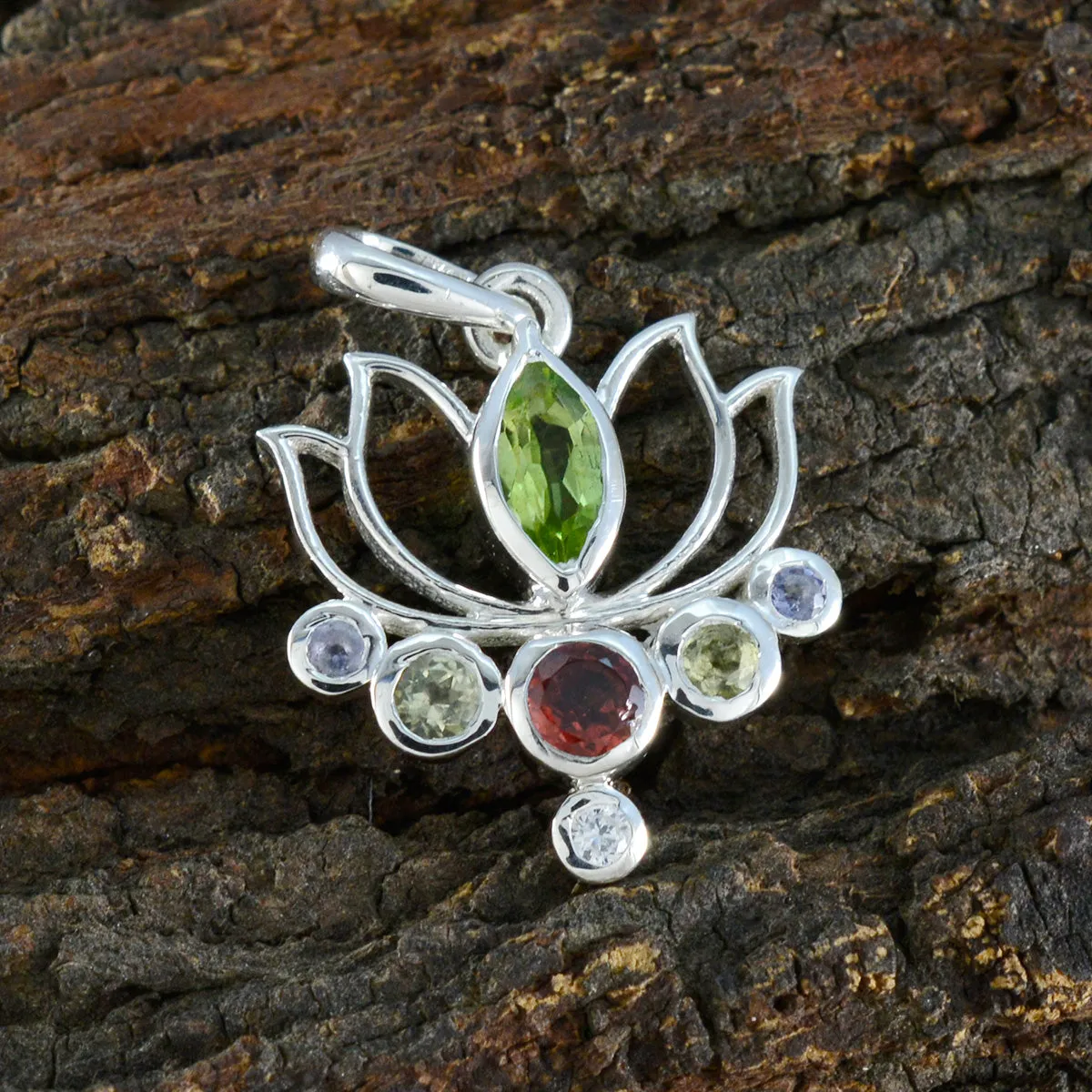 Riyo Beauteous Gemstone Multi Faceted Multi Color Multi Stone Sterling Silver Pendant Gift For Friend