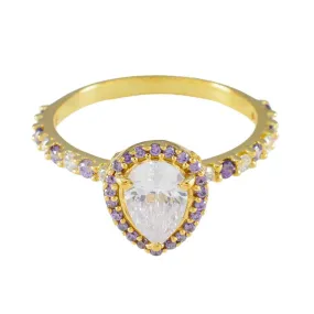 Riyo Bulk Silver Ring With Yellow Gold Plating Amethyst Stone Pear Shape Prong Setting Bridal Jewelry Easter Ring