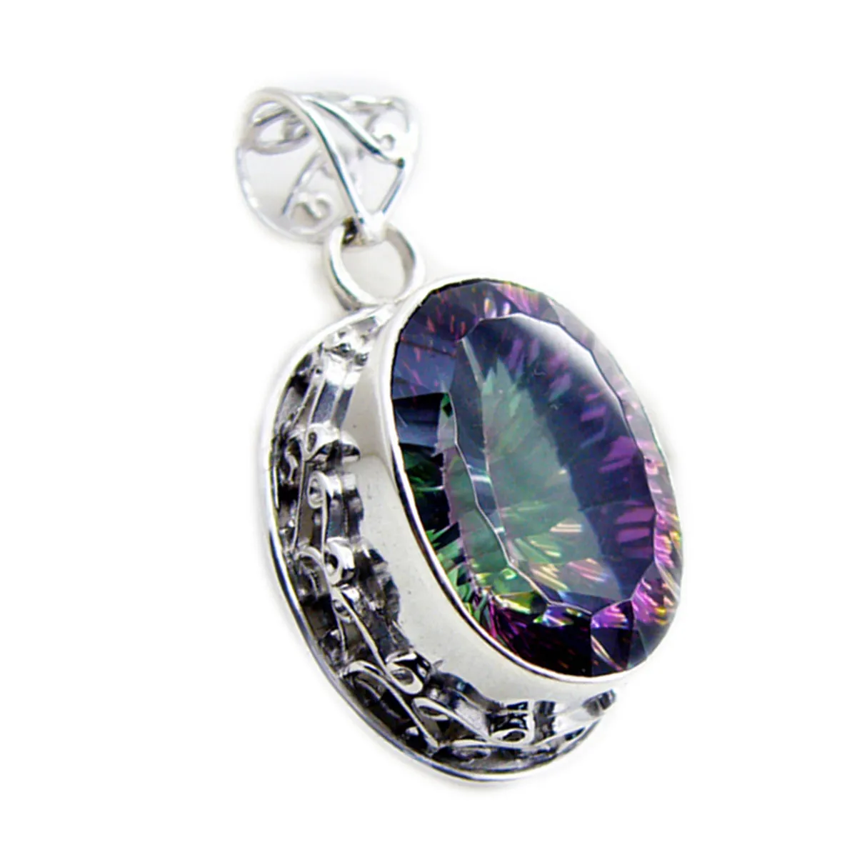 Riyo Delightful Gems Oval Faceted Multi Color Mystic Quartz Solid Silver Pendant Gift For Wedding