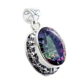 Riyo Delightful Gems Oval Faceted Multi Color Mystic Quartz Solid Silver Pendant Gift For Wedding