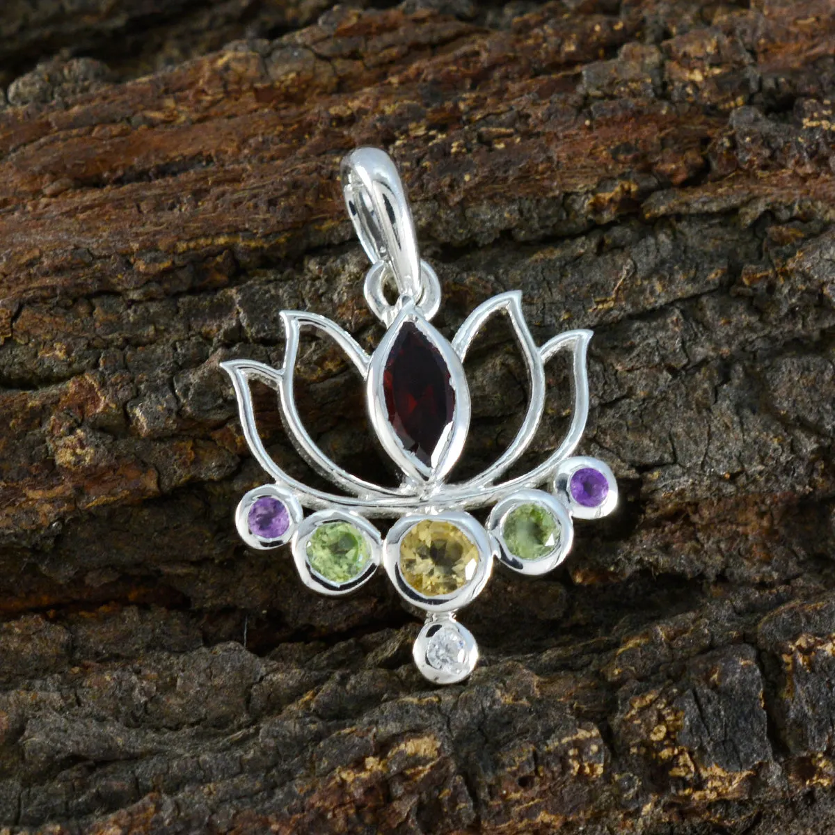 Riyo Delightful Gemstone Multi Faceted Multi Color Multi Stone Sterling Silver Pendant Gift For Friend