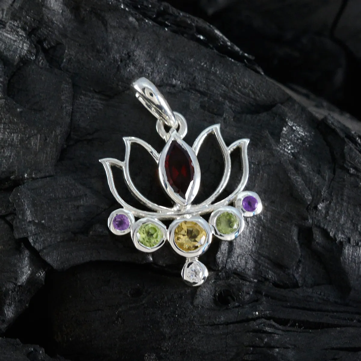 Riyo Delightful Gemstone Multi Faceted Multi Color Multi Stone Sterling Silver Pendant Gift For Friend