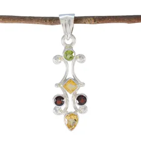 Riyo Drop Gemstone Multi Faceted Multi Color Multi Stone Sterling Silver Pendant Gift For Handmade