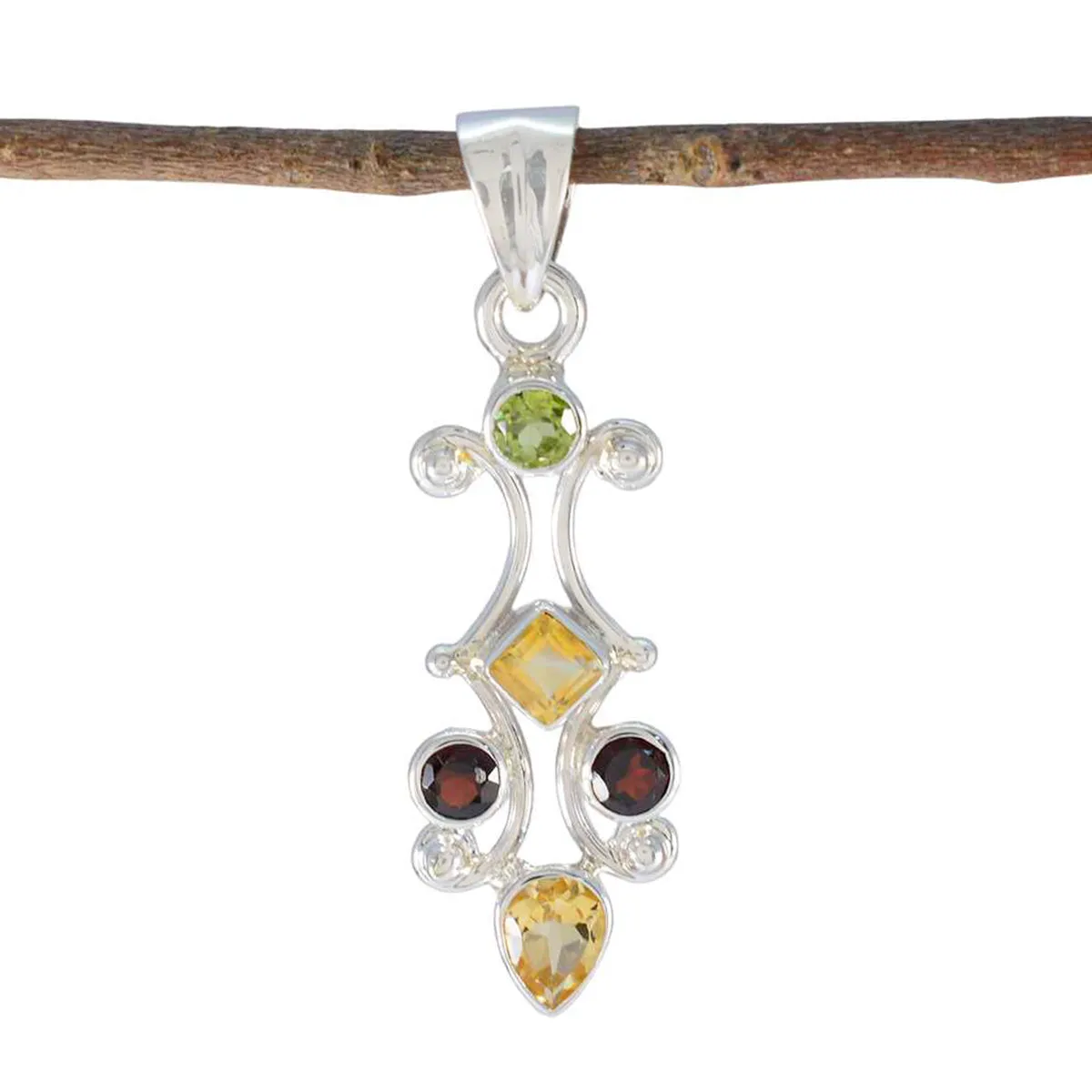 Riyo Drop Gemstone Multi Faceted Multi Color Multi Stone Sterling Silver Pendant Gift For Handmade