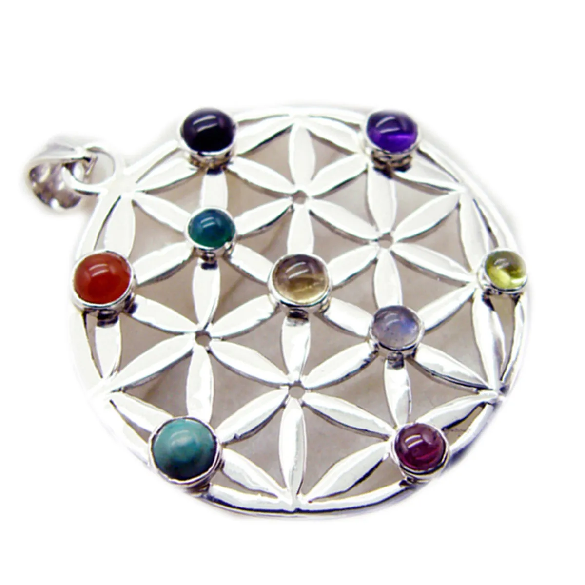 Riyo Fanciable Gems Round Cabochon Multi Color Multi Stone Solid Silver Pendant Gift For Good Friday