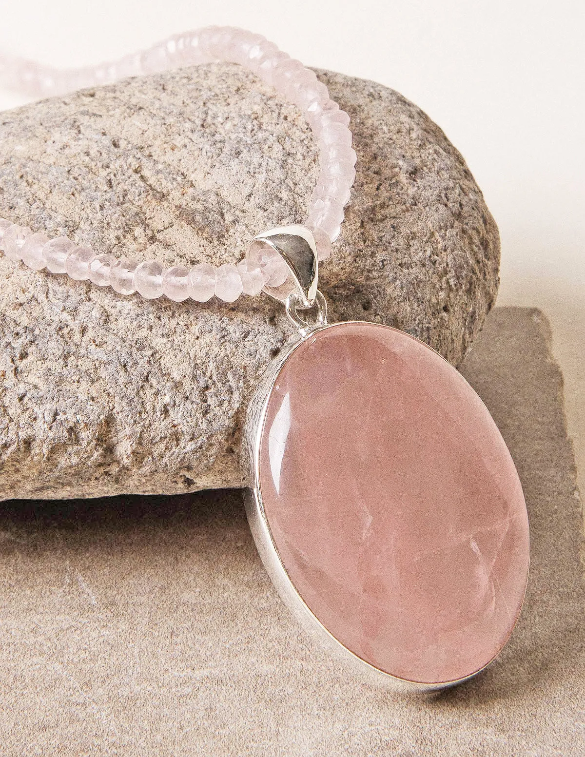 Rose Quartz Oval Beaded Necklace - One of a Kind