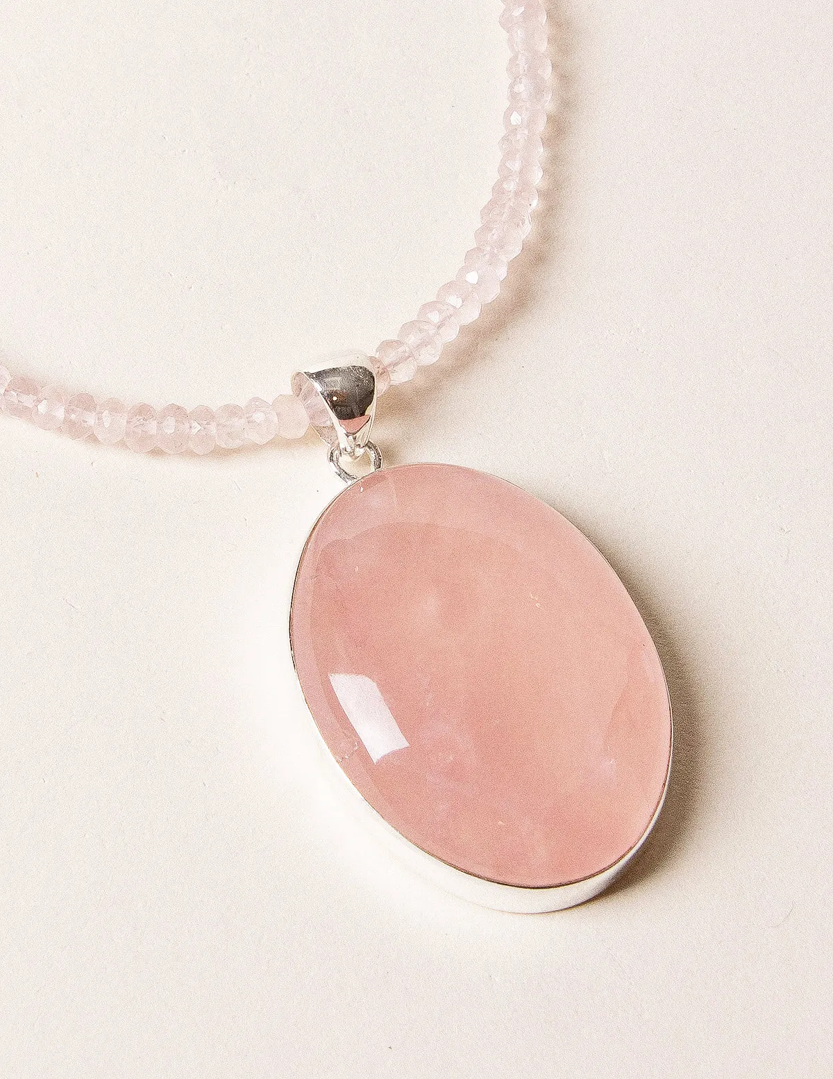 Rose Quartz Oval Beaded Necklace - One of a Kind