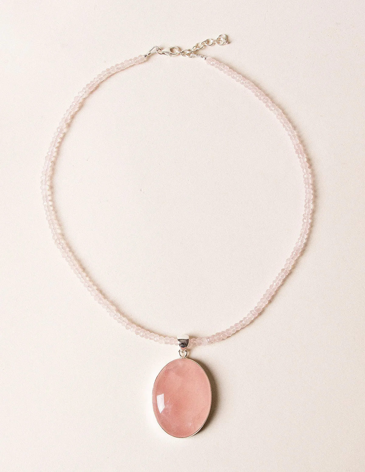 Rose Quartz Oval Beaded Necklace - One of a Kind