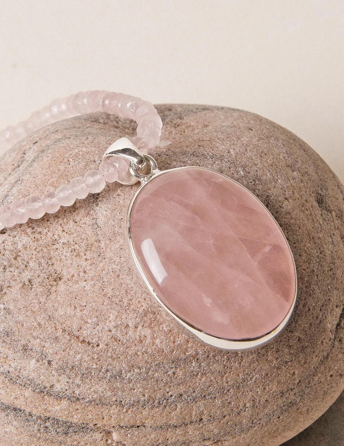 Rose Quartz Oval Beaded Necklace - One of a Kind