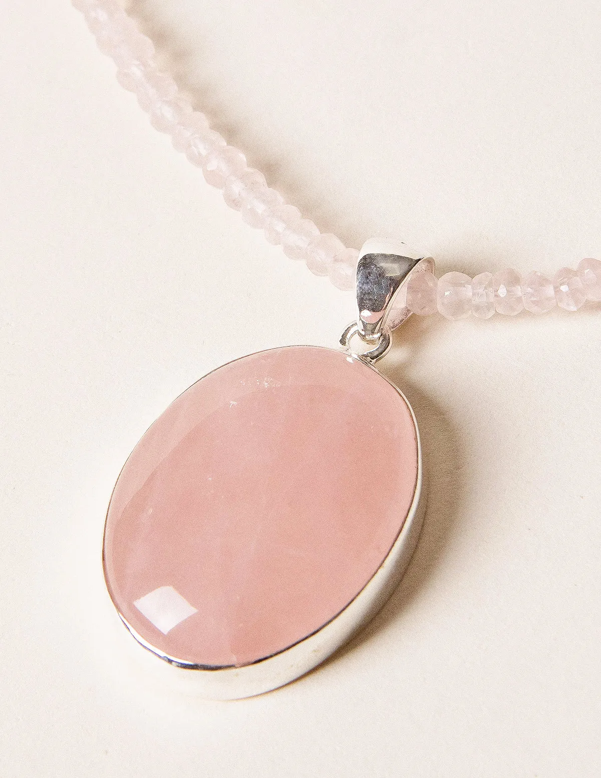 Rose Quartz Oval Beaded Necklace - One of a Kind