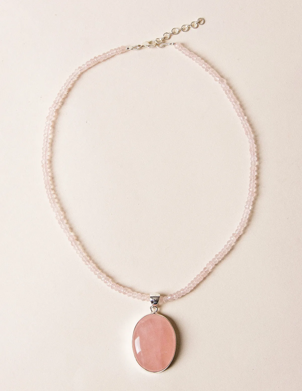 Rose Quartz Oval Beaded Necklace - One of a Kind