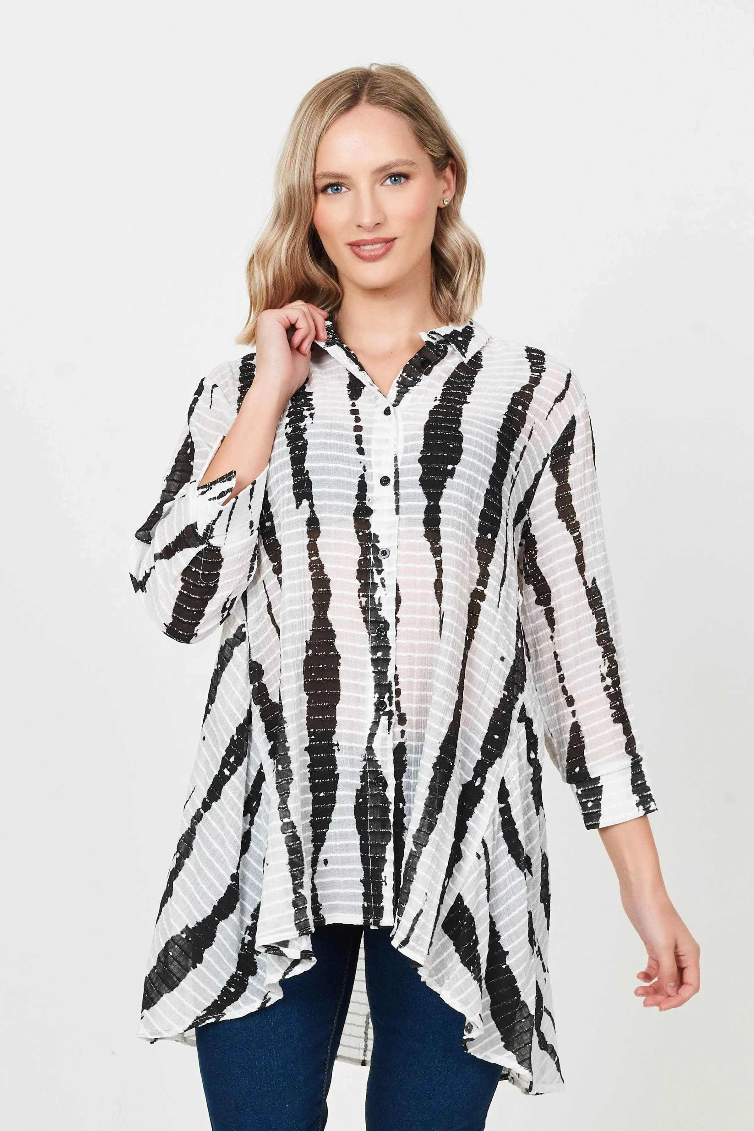 Saloos Textured Abstract Print Button Though Shirt