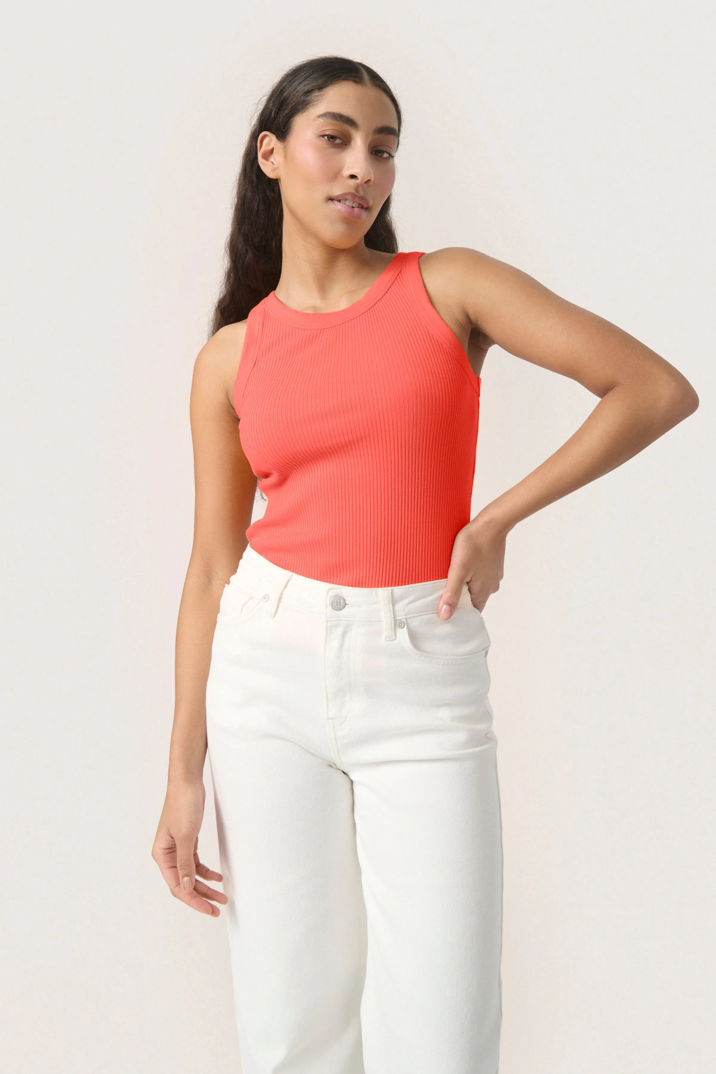 Simone Tank Top - Hot Coral