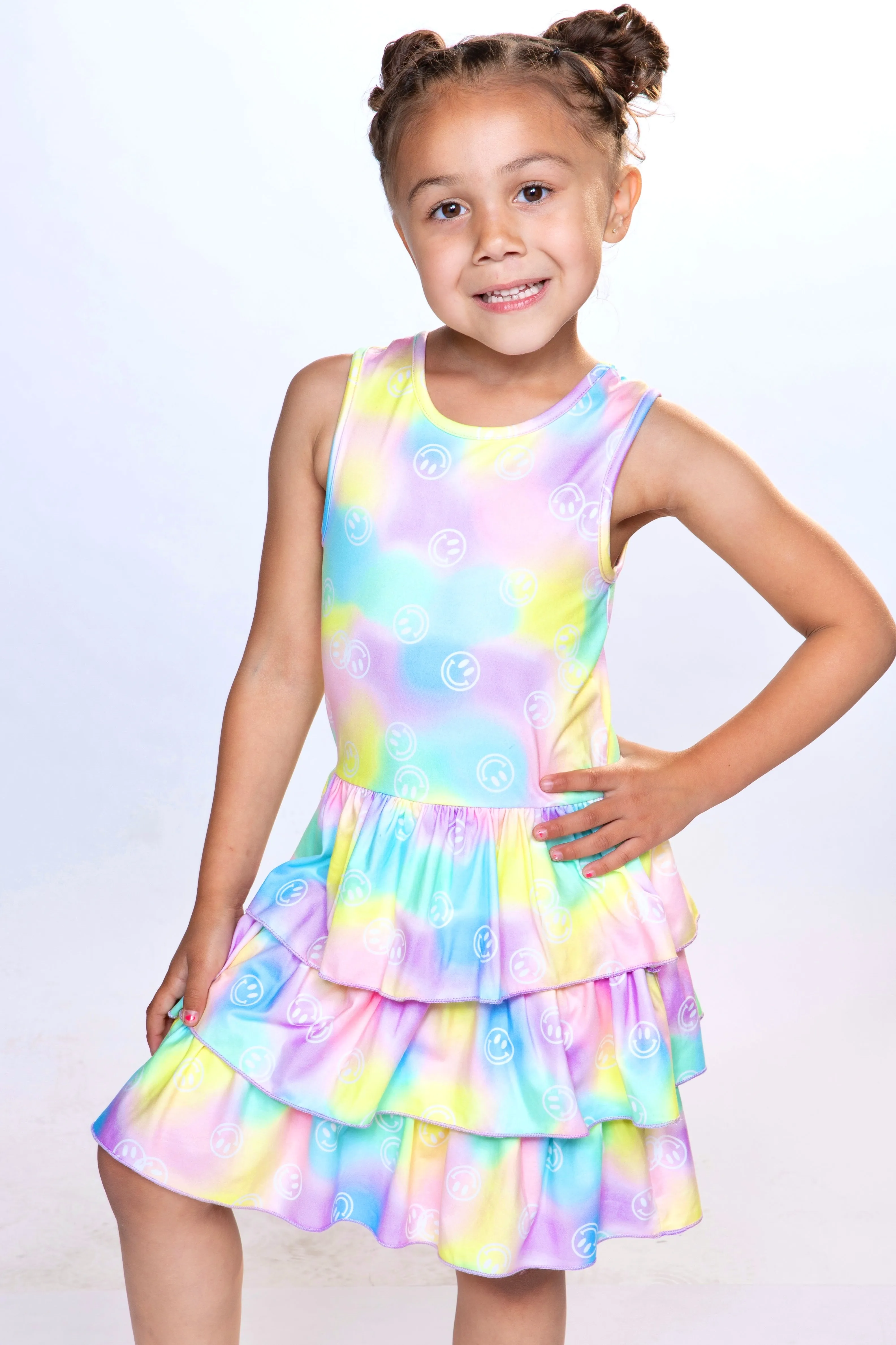 Simply Soft Tank Triple Ruffle Skirt Dress - Cotton Candy Smile