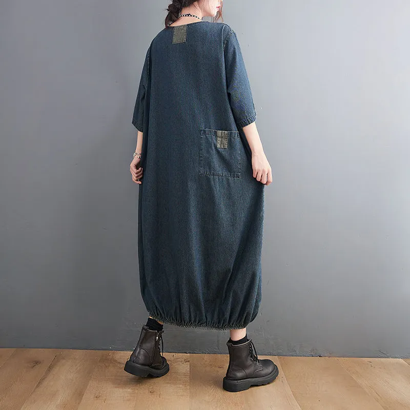 Spring Summer Women Loose Cotton Denim Dress