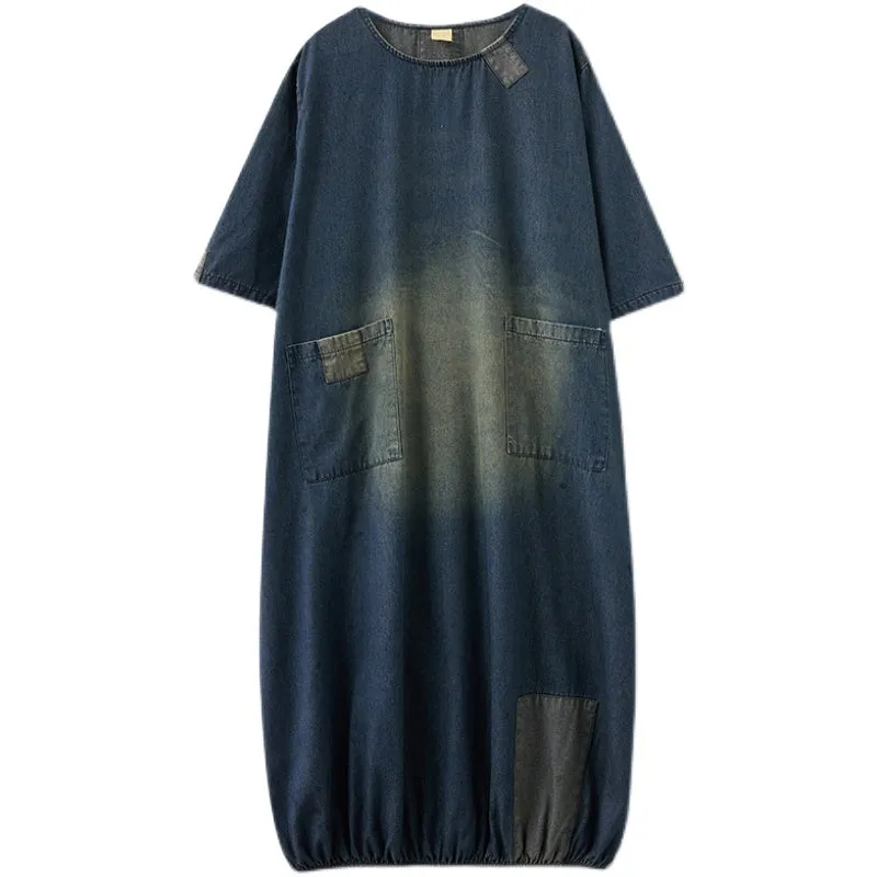 Spring Summer Women Loose Cotton Denim Dress