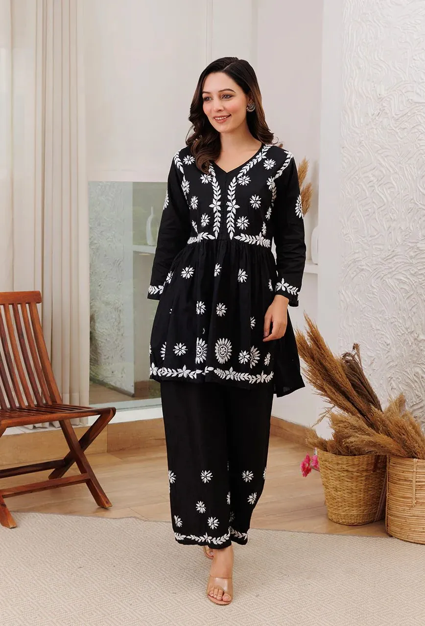 Surkh Flared Chikankari Co-ord Set