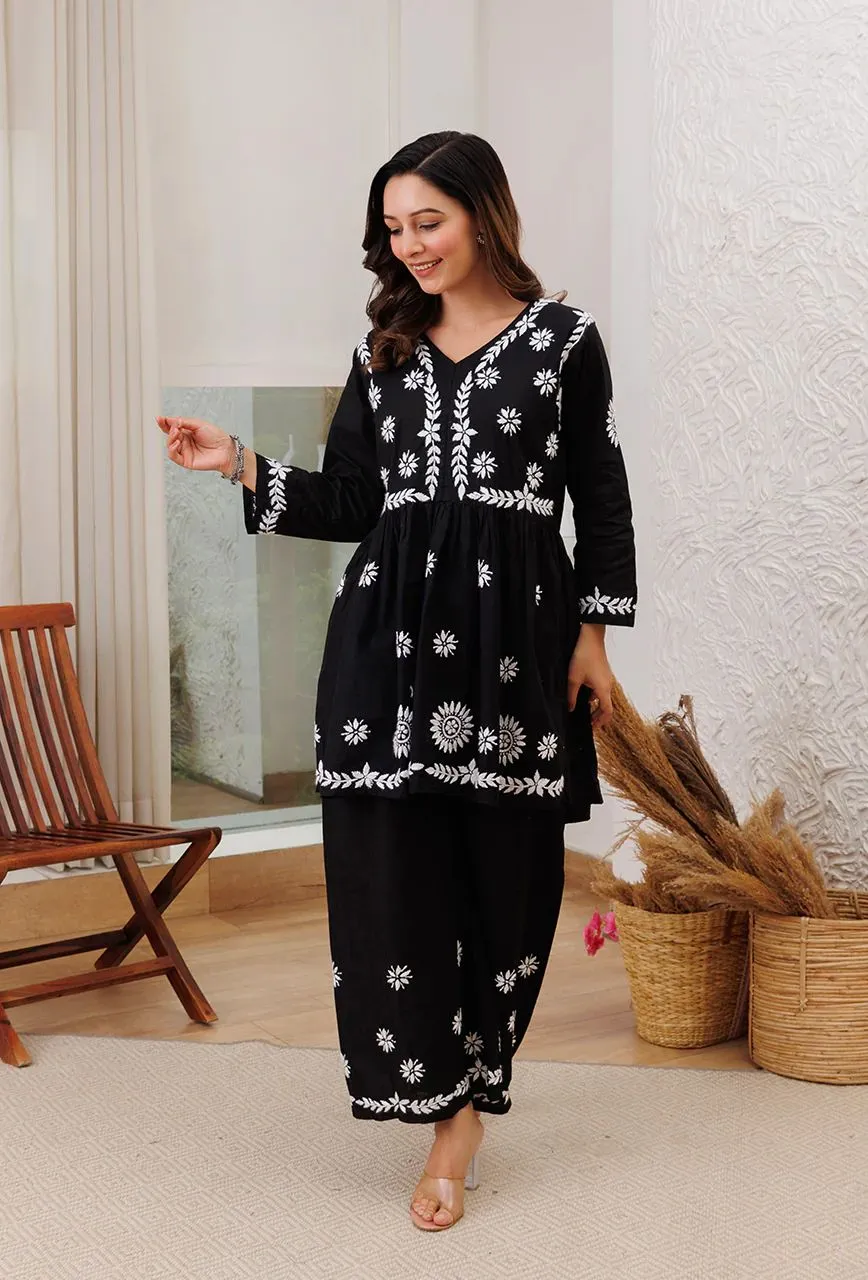 Surkh Flared Chikankari Co-ord Set