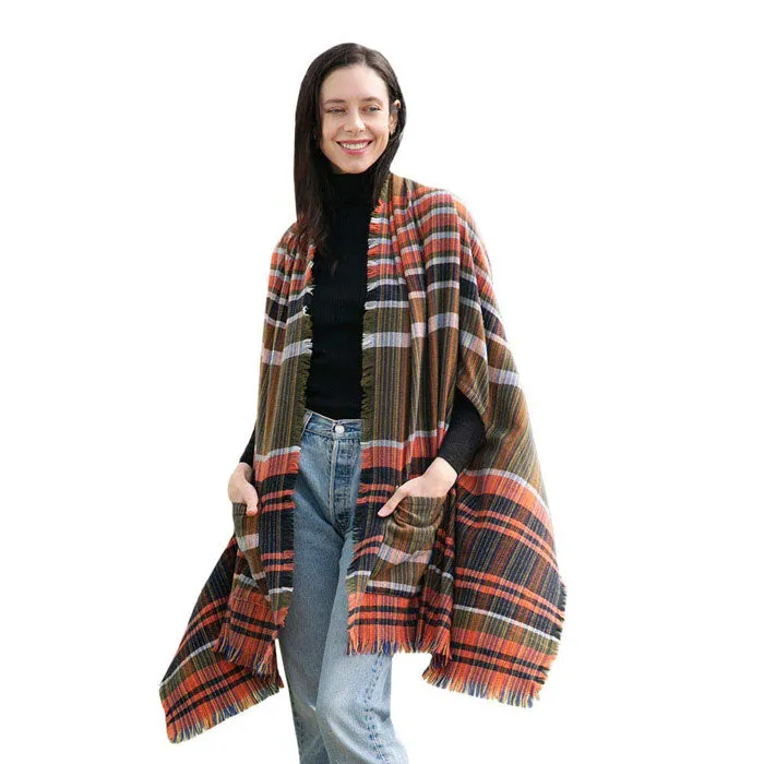 Tartan Check Front Pocket Poncho