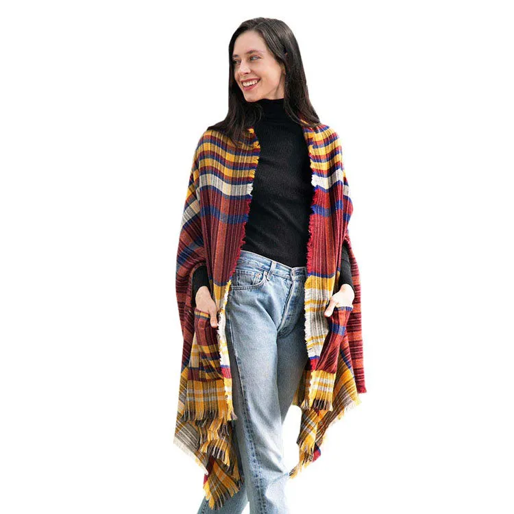 Tartan Check Front Pocket Poncho