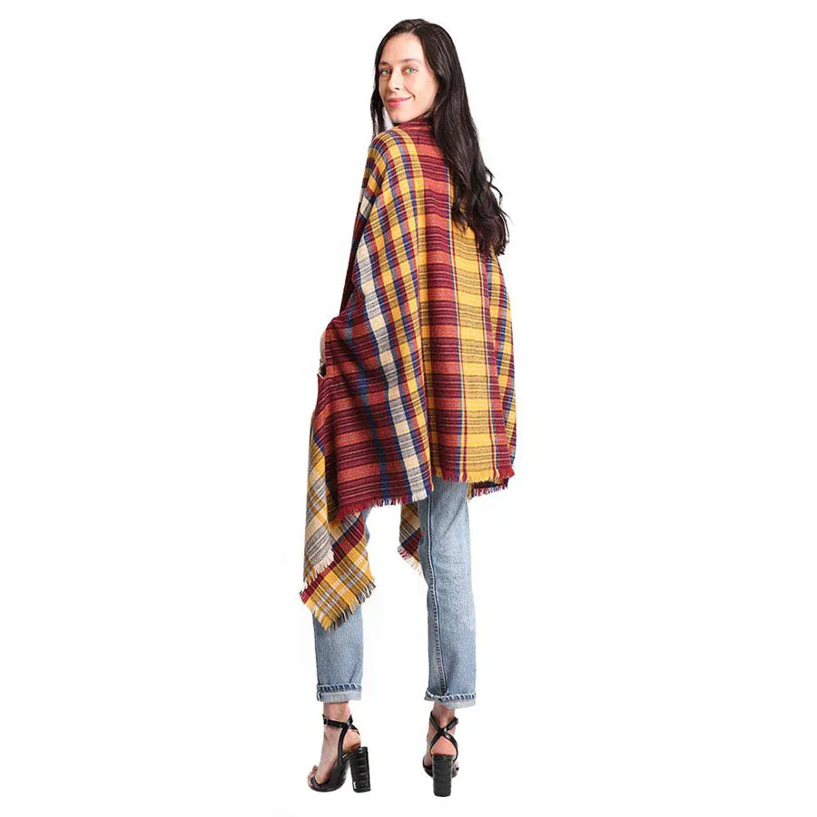 Tartan Check Front Pocket Poncho