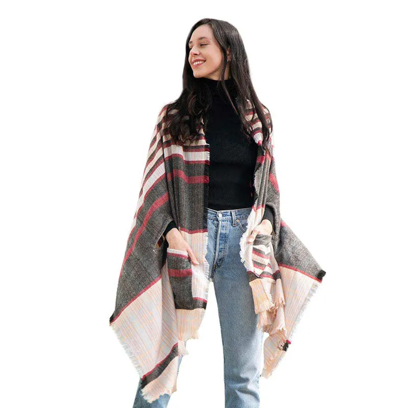 Tartan Check Front Pocket Poncho