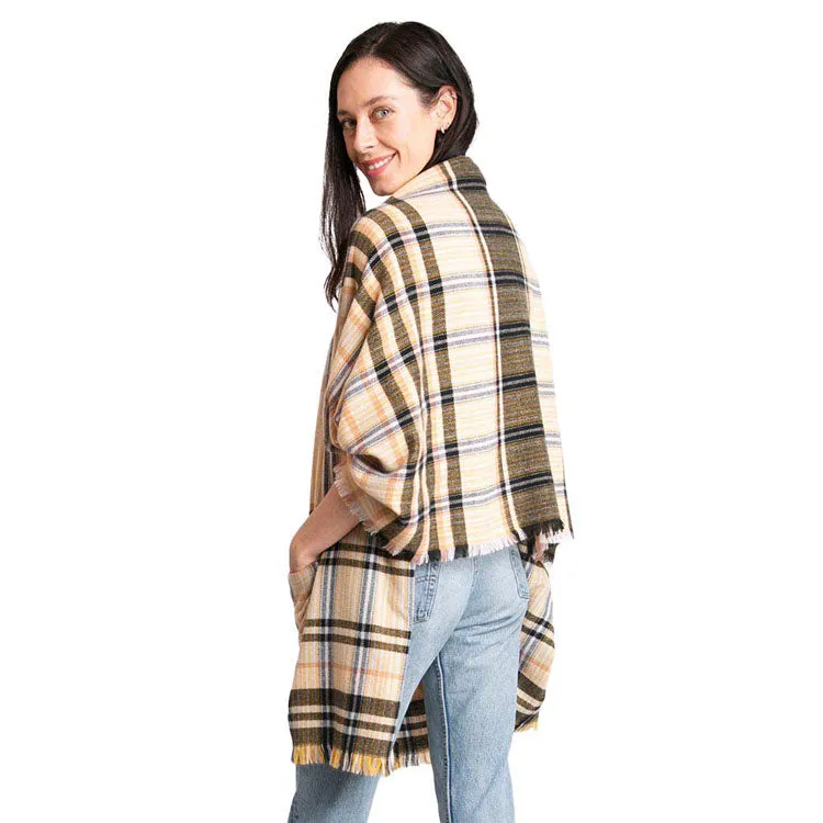 Tartan Check Front Pocket Poncho