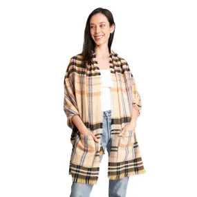 Tartan Check Front Pocket Poncho