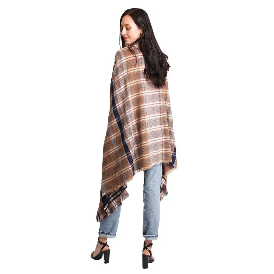 Tartan Check Front Pocket Poncho