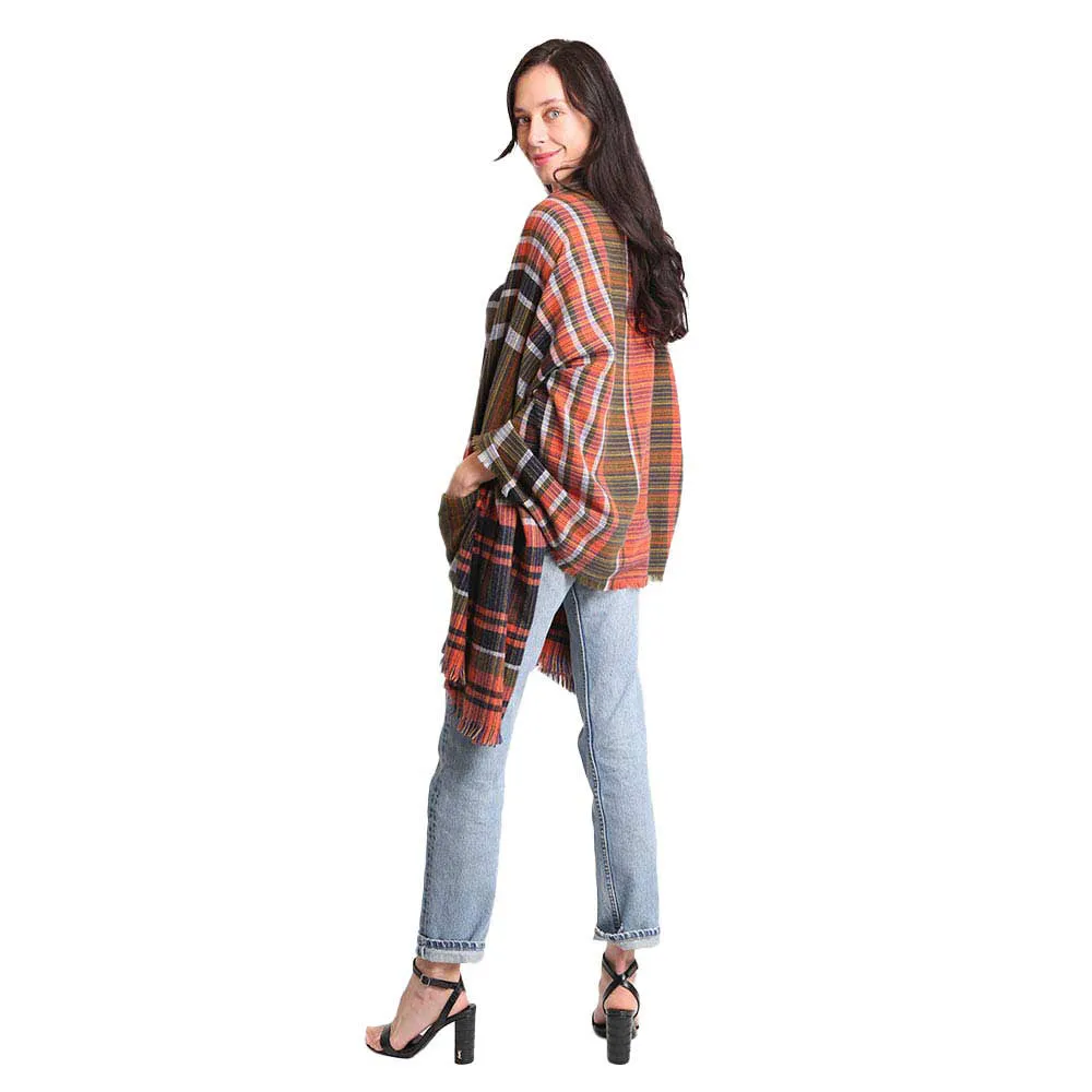 Tartan Check Front Pocket Poncho