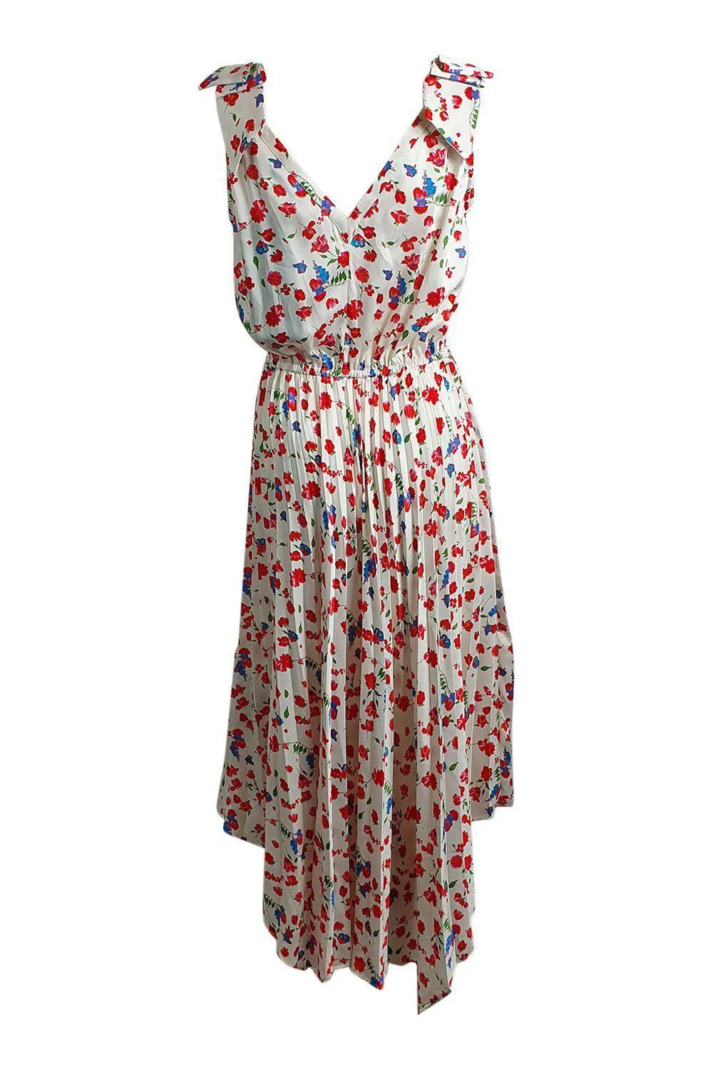 THE KOOPLES Ivory Satin Country Flowers Midi Dress (1 | EU 36 | UK 10 | IT 42)