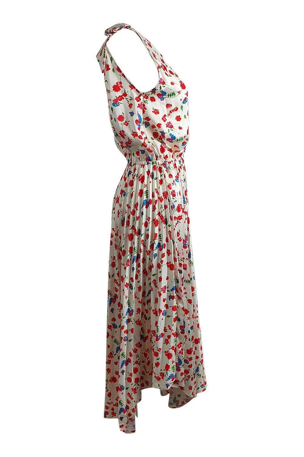 THE KOOPLES Ivory Satin Country Flowers Midi Dress (1 | EU 36 | UK 10 | IT 42)