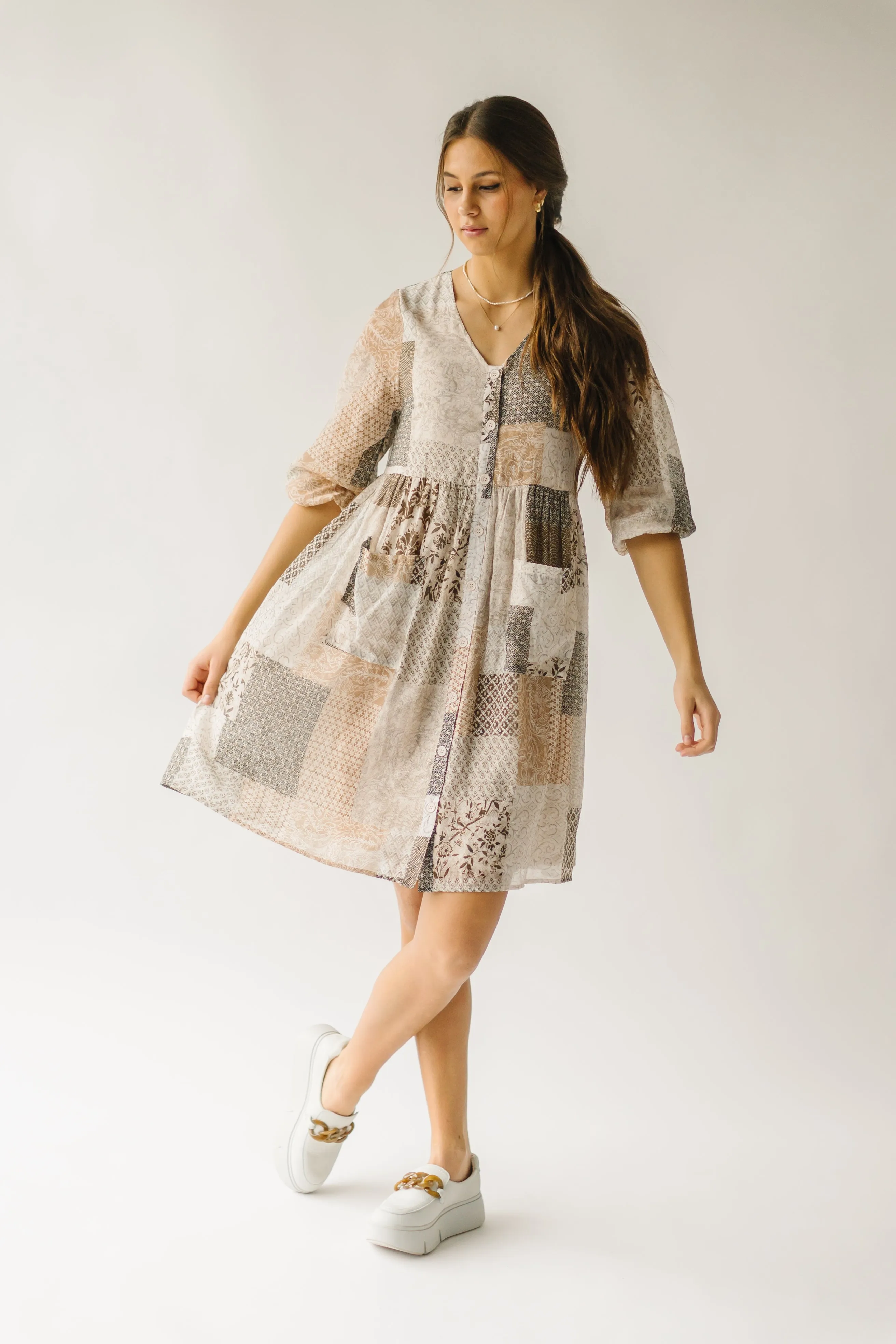 The Langford Paisley Patchwork Dress in Brown Multi