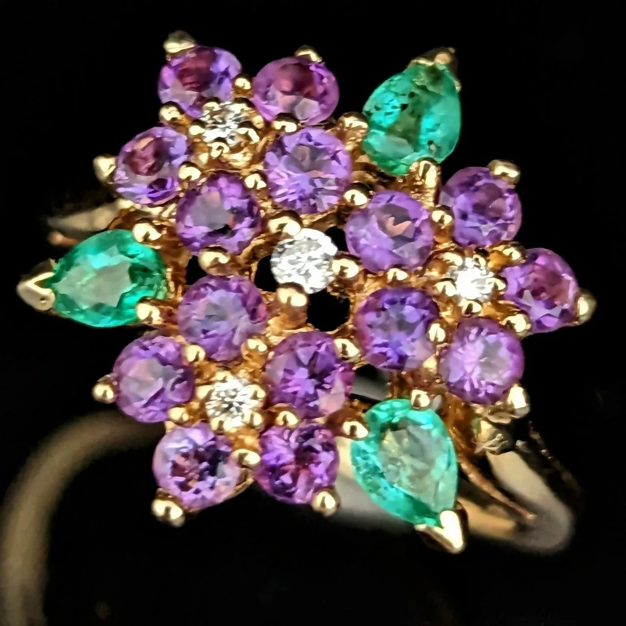 The Livonia - Diamond Emerald Amethyst 14k Gold Ring House of Faberge for Franklin Mint 1992