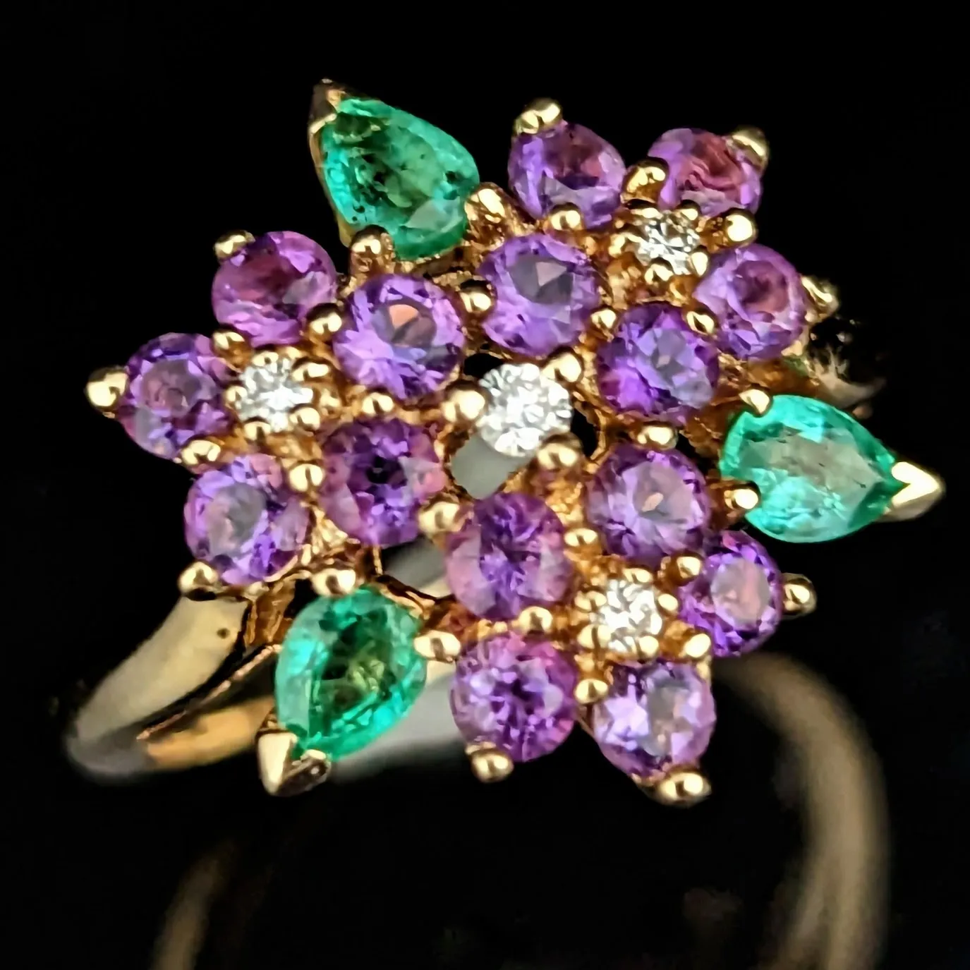 The Livonia - Diamond Emerald Amethyst 14k Gold Ring House of Faberge for Franklin Mint 1992