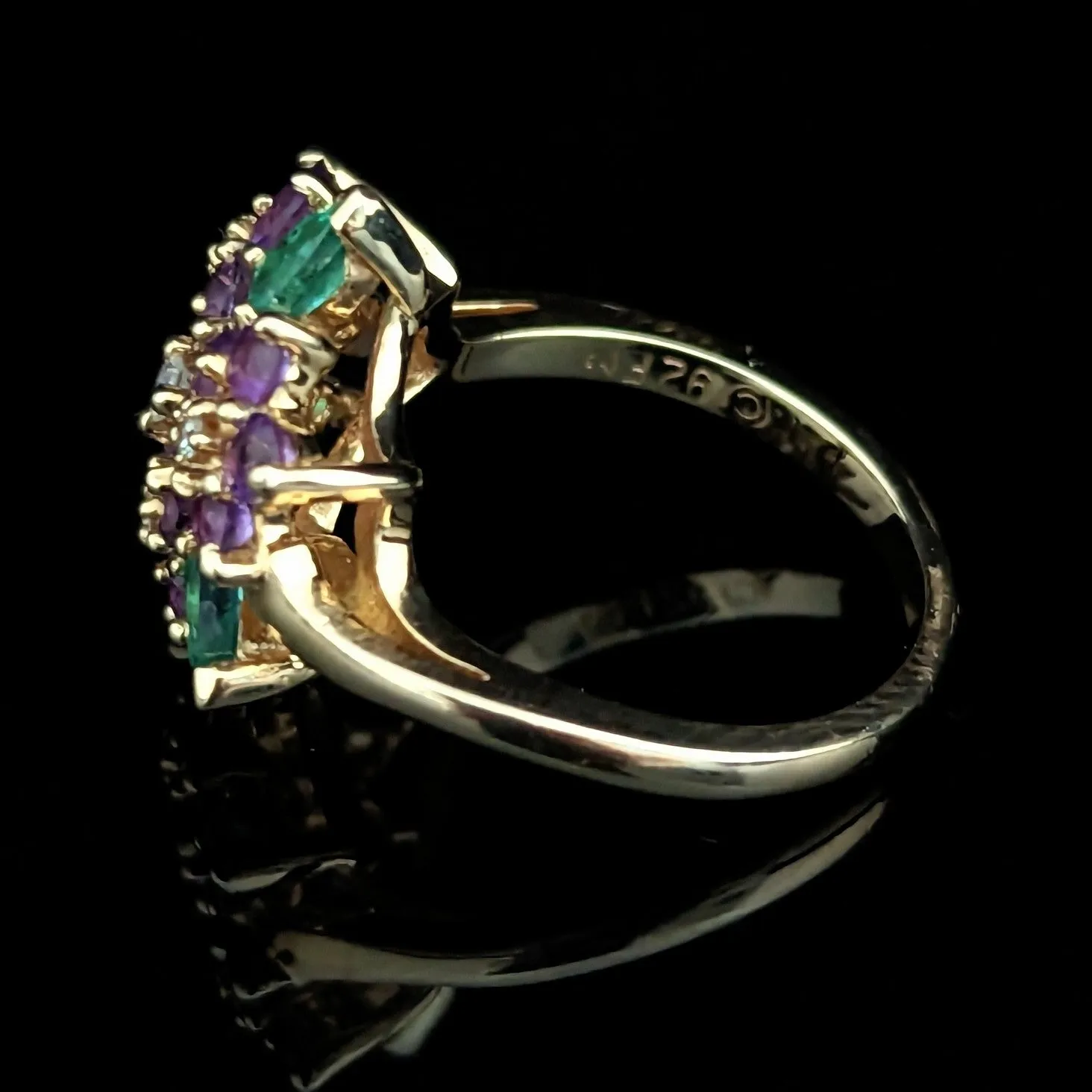 The Livonia - Diamond Emerald Amethyst 14k Gold Ring House of Faberge for Franklin Mint 1992