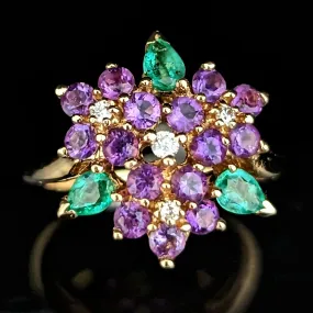 The Livonia - Diamond Emerald Amethyst 14k Gold Ring House of Faberge for Franklin Mint 1992