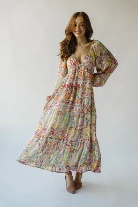 The Manville Paisley Tiered Maxi Dress in Lavender Multi