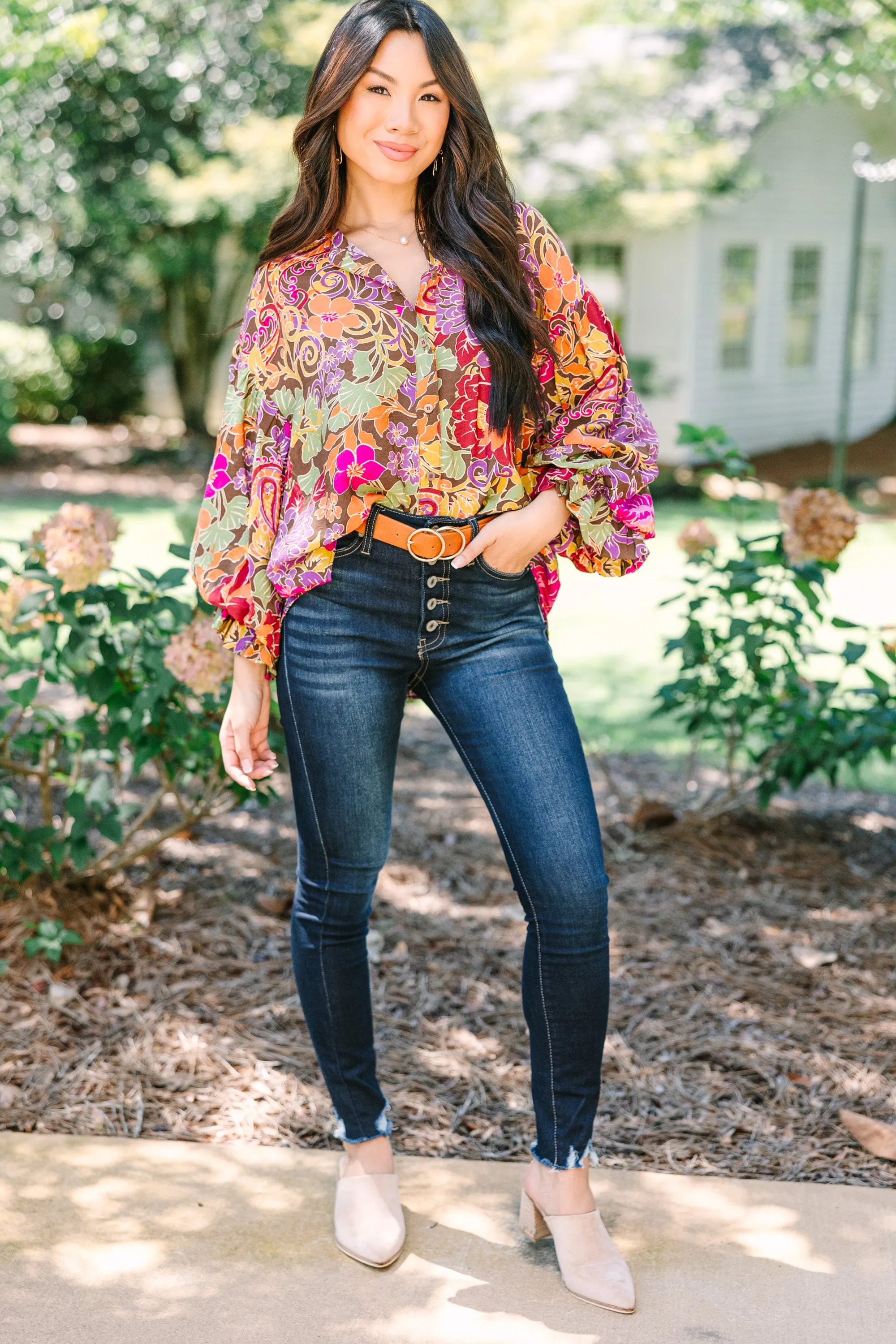 The More You Love Brown Floral Blouse