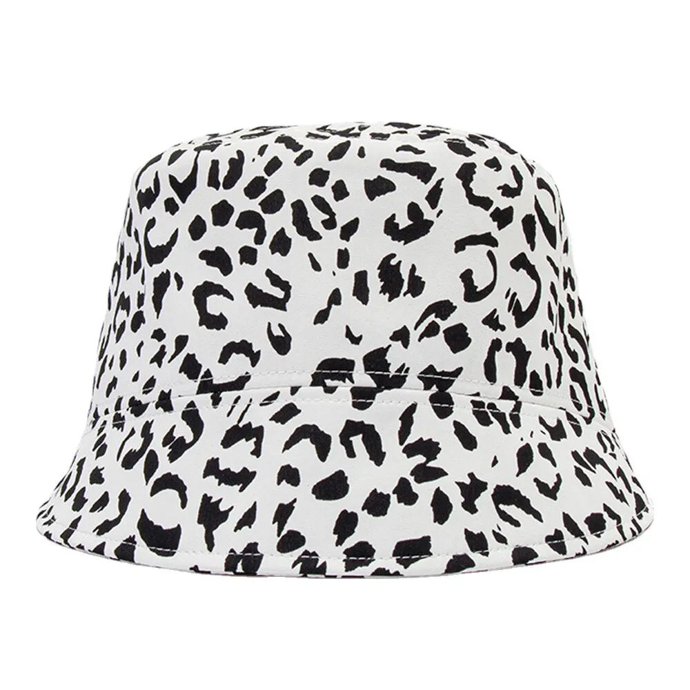 Women Patchwork Leopard Pattern Print Sun Hat Cotton Fashion All-match Sunscreen Bucket Hat