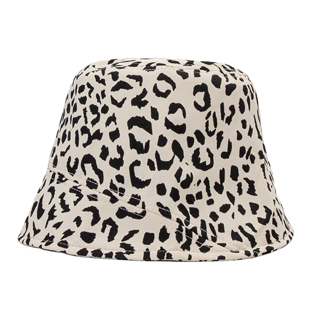 Women Patchwork Leopard Pattern Print Sun Hat Cotton Fashion All-match Sunscreen Bucket Hat