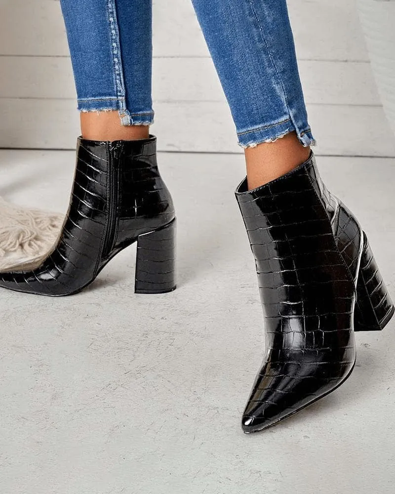 Women's Elegant Simple Pointed Toe Chunky Heel Boots