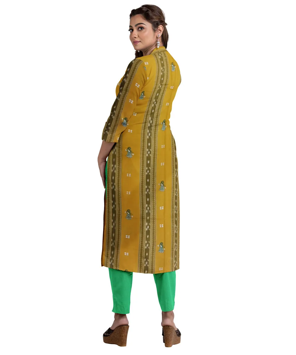 Yellow green handwoven cotton nuapatna dress material