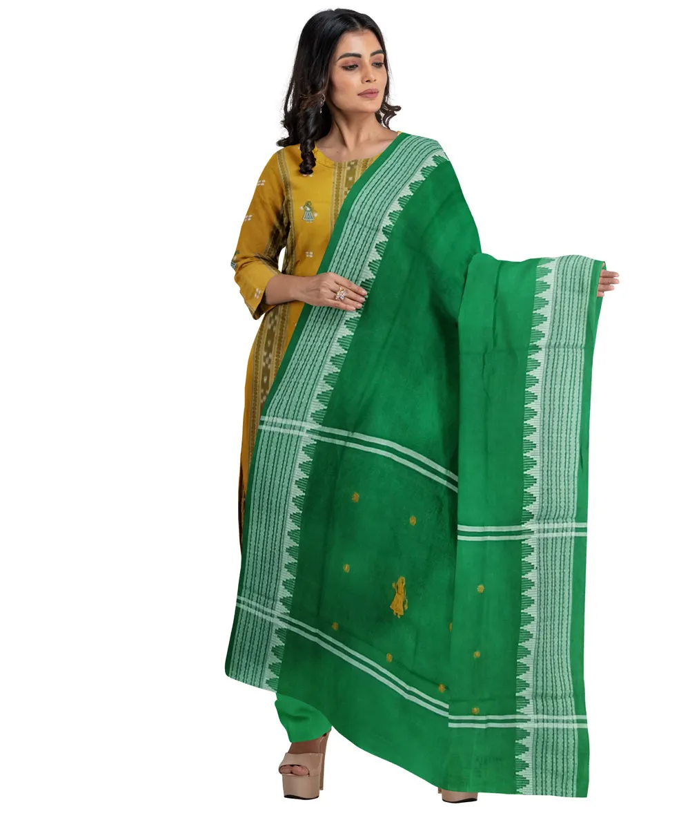 Yellow green handwoven cotton nuapatna dress material