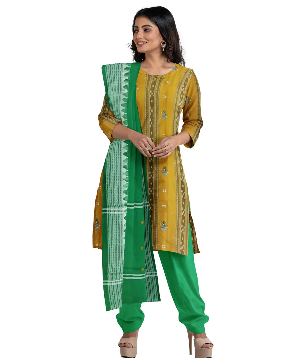 Yellow green handwoven cotton nuapatna dress material