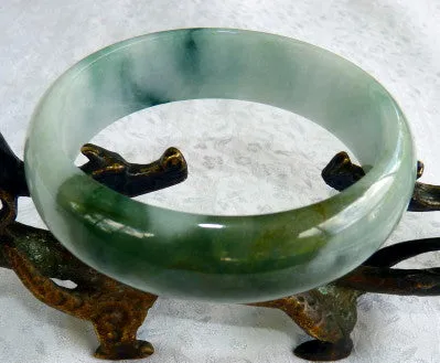 Yin and Yang Burmese Jadeite Old Mine Bangle Bracelet 59 mm (BB2953)